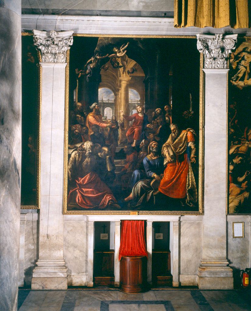 disputa di Ges&ugrave; con i dottori nel tempio (dipinto) by Sorri Pietro (sec. 